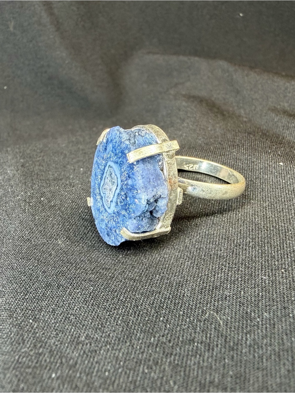 Sterling Silver Blue Solar Quartz Druzy Statement Ring Boho Artisan Size 7 - Picture 4 of 5